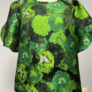 Pomander Place Vibrant Green and Black Floral Blouse